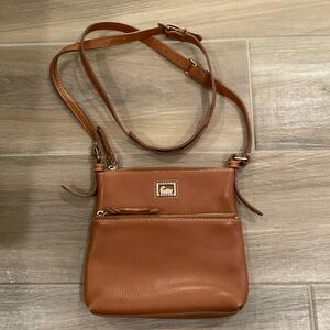 Dooney & Bourke Dillen Brown Pebbled Leather Letter Carrier Crossbody Bag